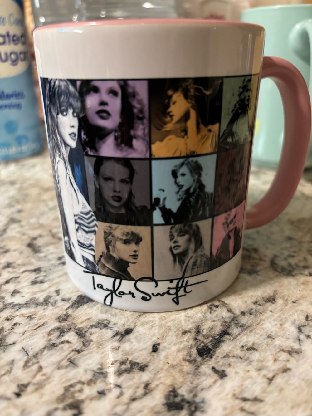 Taylor Swift Multicolor Photo Grid Ceramic Mug with Pink Handle